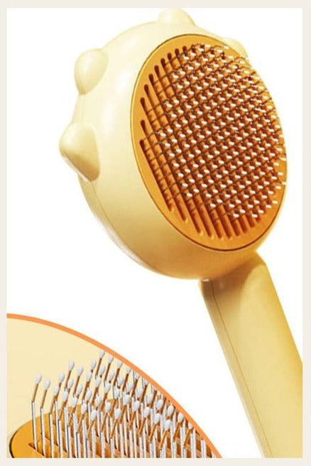 Shedhaus One-Press Slicker, cream self-cleaning dog brush, pin face